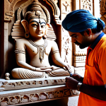 문화재수리기술자 자격시험과 관련된 정책 - **Prompt:** A skilled artisan carefully restoring an ancient Indian temple carving, fully clothed in...