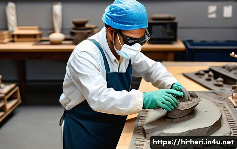 문화재수리기술자 연봉 평균과 협상 팁 - A skilled conservator technician in a metropolitan workshop carefully restoring an ancient Indian cu...