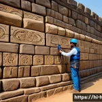 Home 22 문화재수리기술자 채용 시 요구되는 능력 - A skilled restoration technician carefully examining an ancient stone wall of a historic fort in Ind...