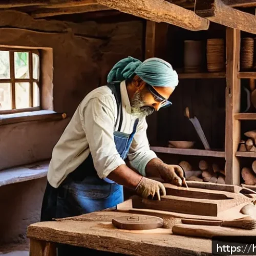 Home 31 문화재수리기술자 실기시험 연습 사례 - A skilled technician practicing traditional wooden repair techniques in a well-lit workshop, wearing...